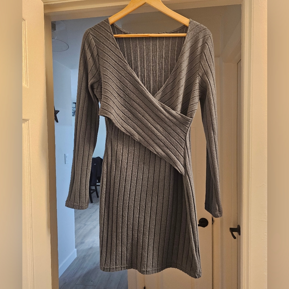 Gray Ribbed Knit Dress